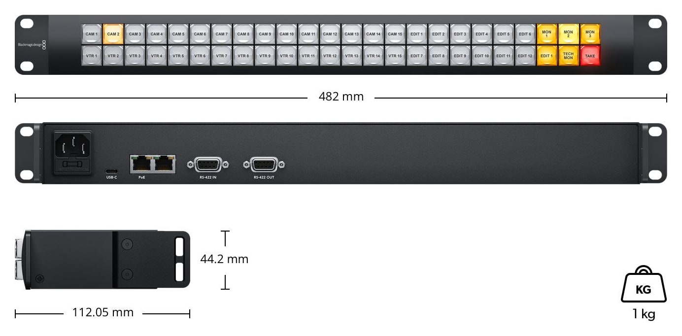 Blackmagic Videohub Smart Control Pro – Dimensiones y peso