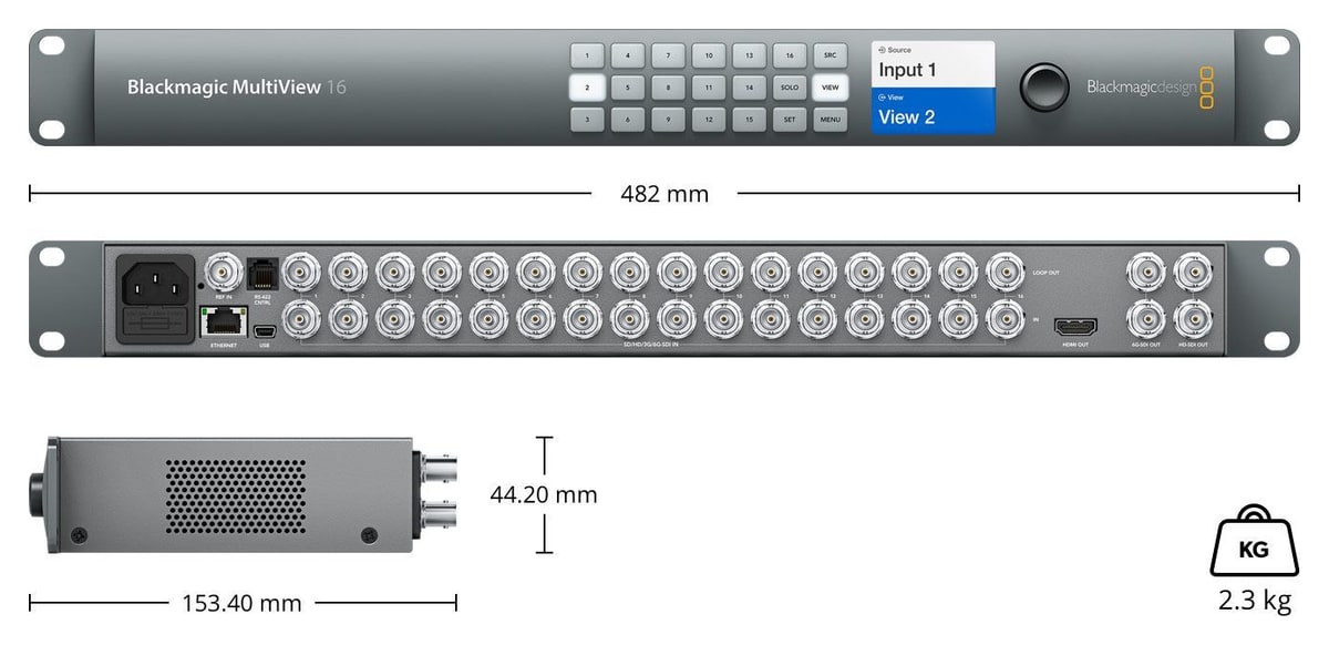 Blackmagic MultiView 16 – Dimensiones y peso
