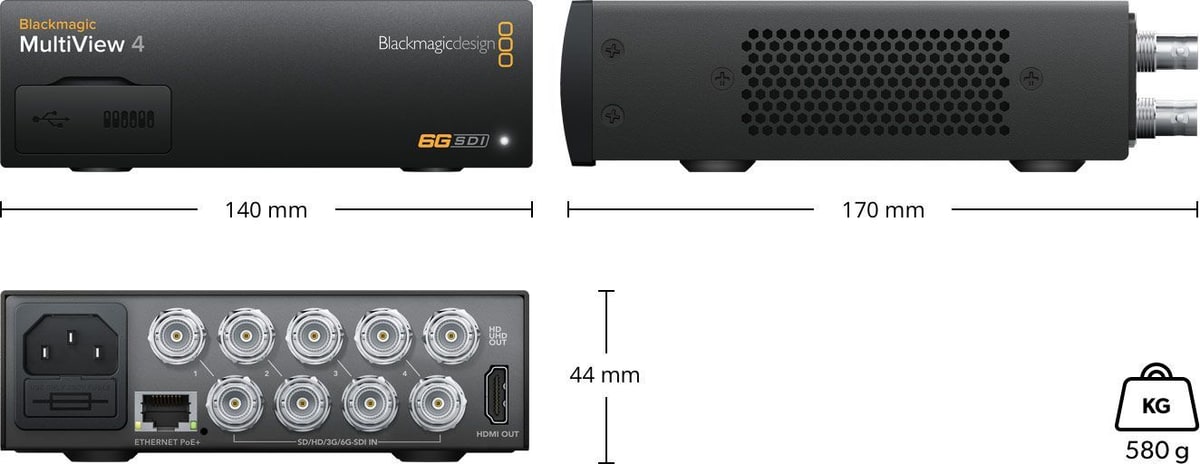 Blackmagic MultiView 4 – Dimensiones y peso