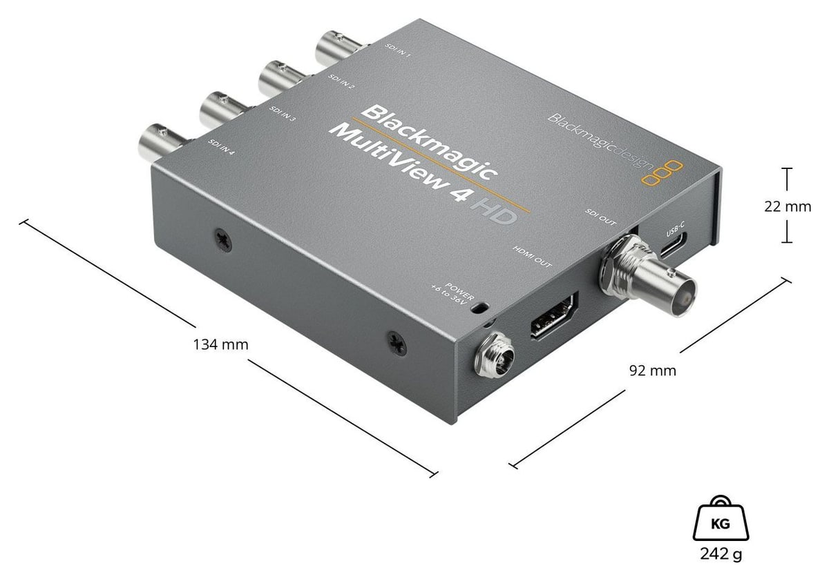 Blackmagic MultiView 4 HD – Dimensiones y peso